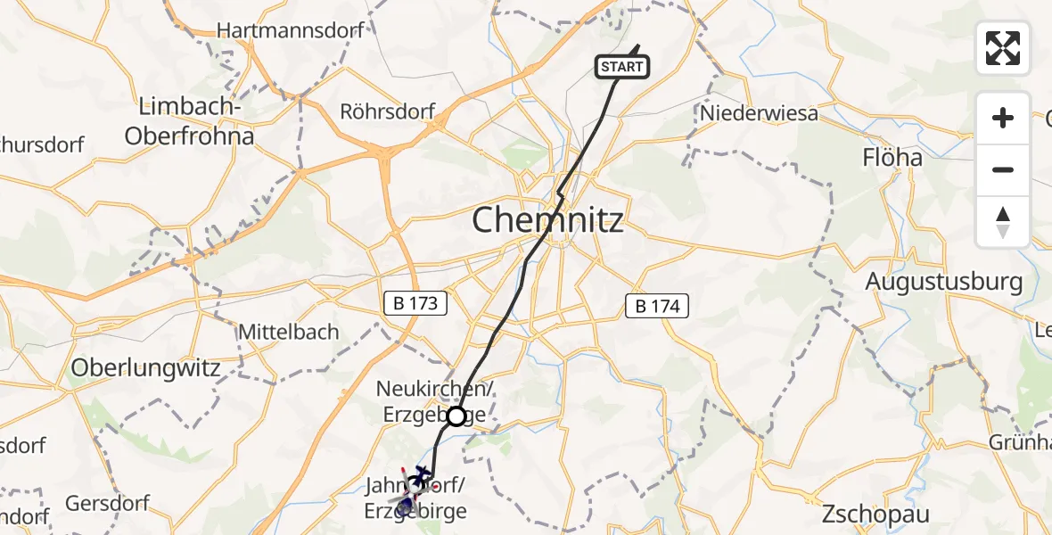 Flugroute Polizeihubschrauber Chemnitz - Jahnsdorf/Erzgeb., 06 Mai 2026, 08:58