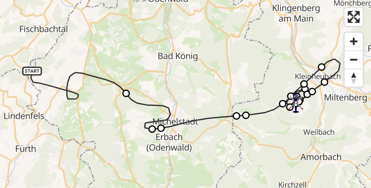 Flugroute Polizeihubschrauber Reichelsheim (Odenwald) - Mainbullau Flugplatz, 06 Mai 2026, 09:18