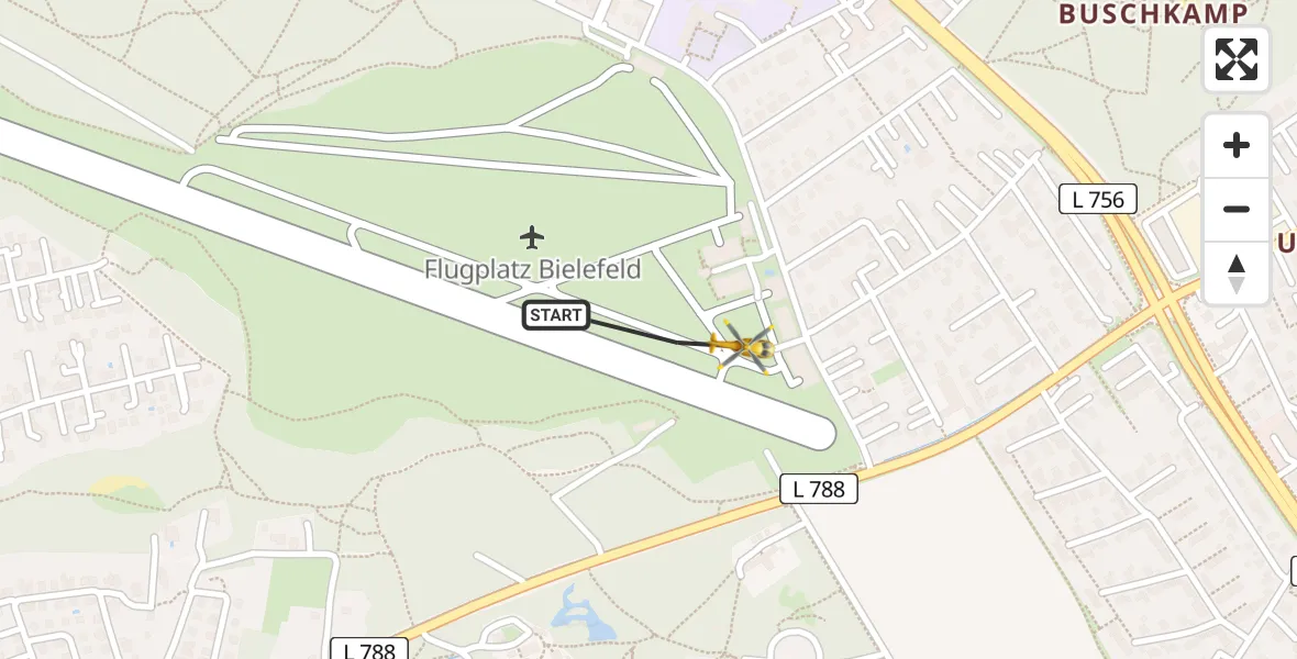 Flugroute Rettungshubschrauber Bielefeld Flughafen - Bielefeld Flughafen, 06 Mai 2026, 09:33