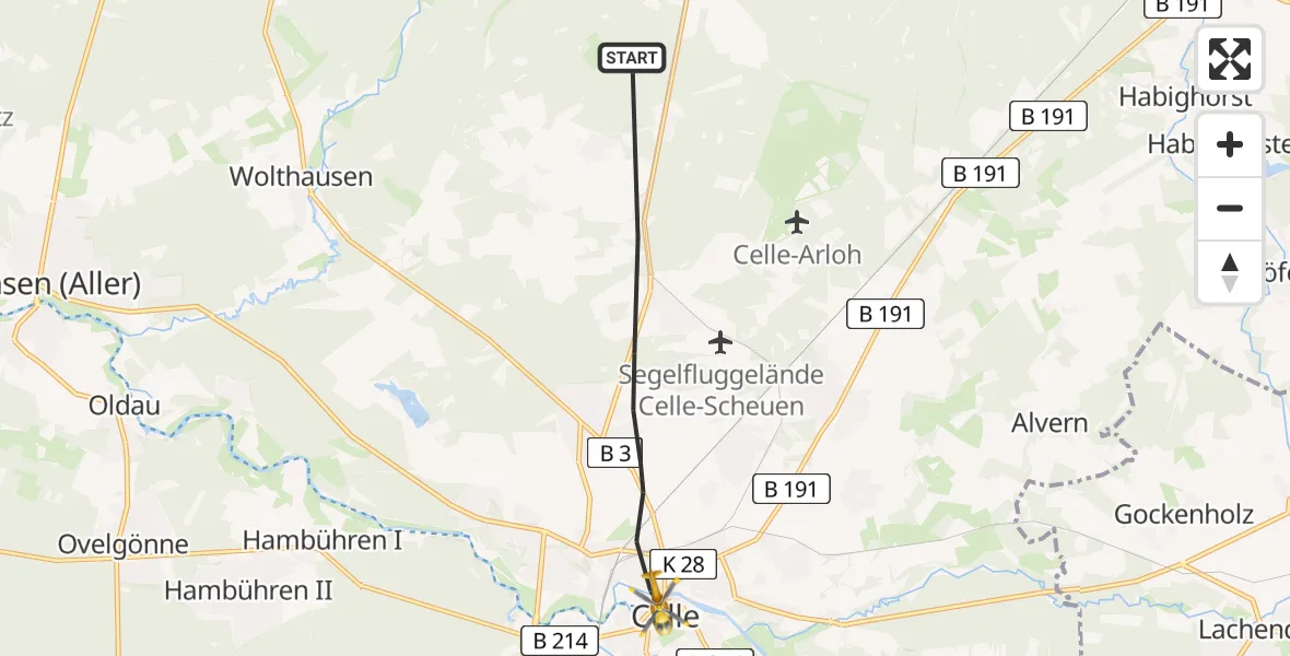 Flugroute Rettungshubschrauber Celle - Celle, 06 Mai 2026, 09:53