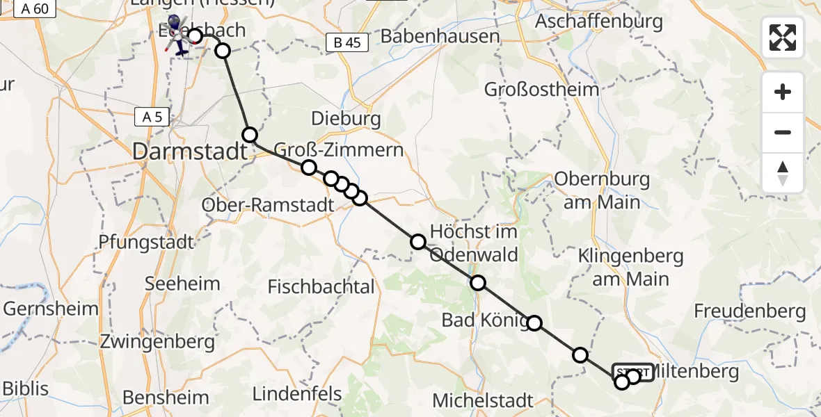 Flugroute Polizeihubschrauber Miltenberg - Flughafen Frankfurt-Egelsbach, 06 Mai 2026, 09:59