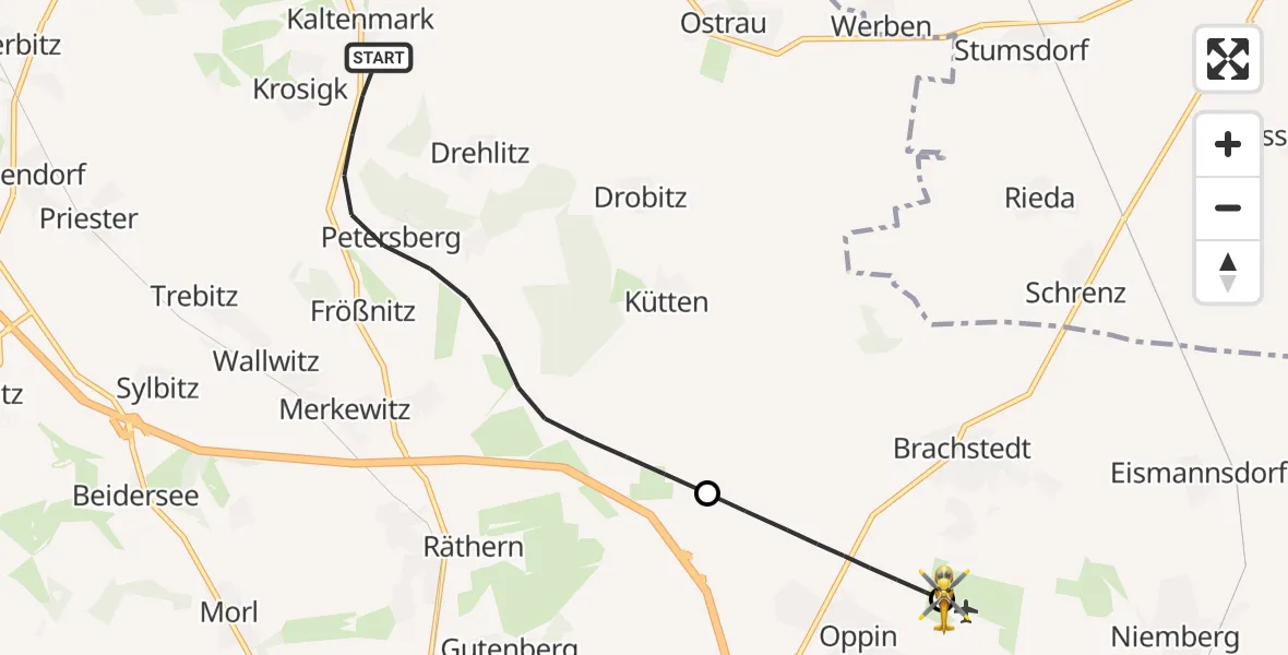 Flugroute Rettungshubschrauber Petersberg - Halle-Oppin Flugplatz, 06 Mai 2026, 10:00