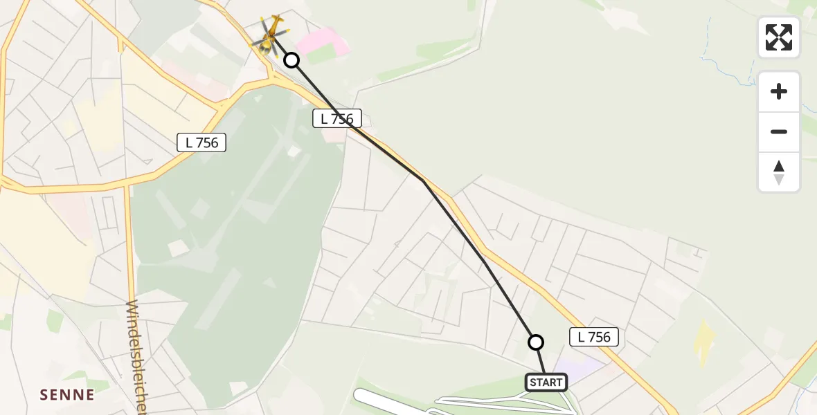 Flugroute Rettungshubschrauber Bielefeld Flughafen - Luftrettungszentrum Bielefeld, 06 Mai 2026, 10:18