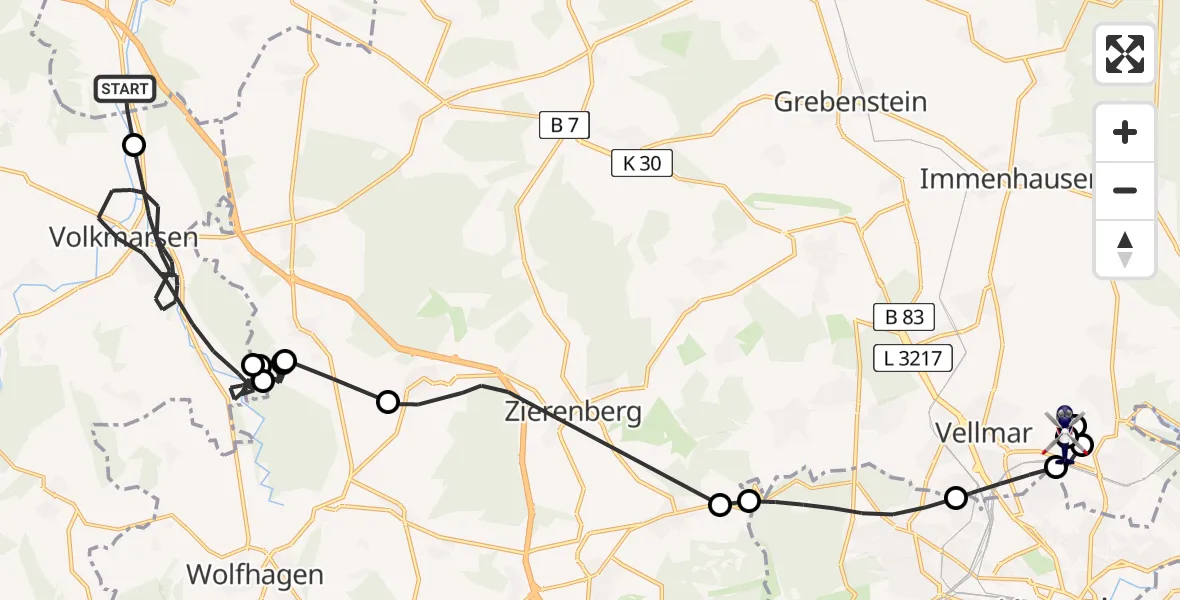 Flugroute Polizeihubschrauber Warburg - Fuldatal Bundespolizei Hubschrauberlandeplatz, 06 Mai 2026, 10:26