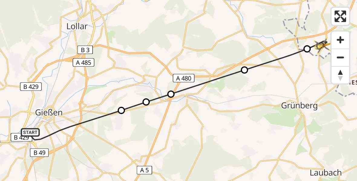 Flugroute Rettungshubschrauber Gießen - Mücke, 06 Mai 2026, 10:26