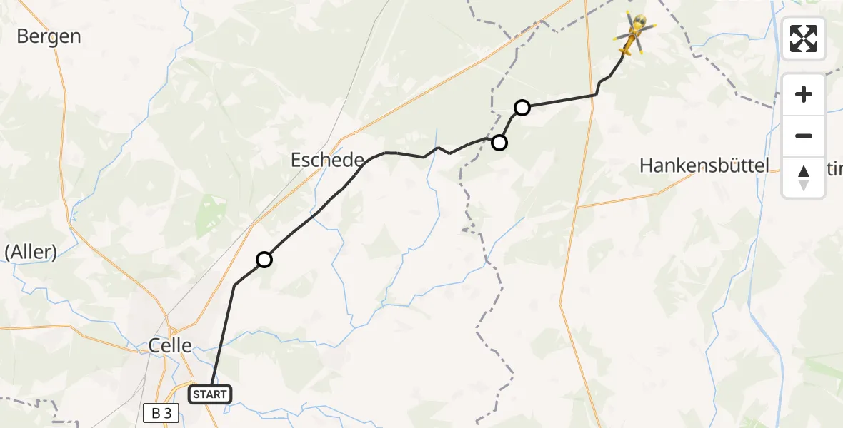 Flugroute Rettungshubschrauber Celle - Sprakensehl, 06 Mai 2026, 10:33