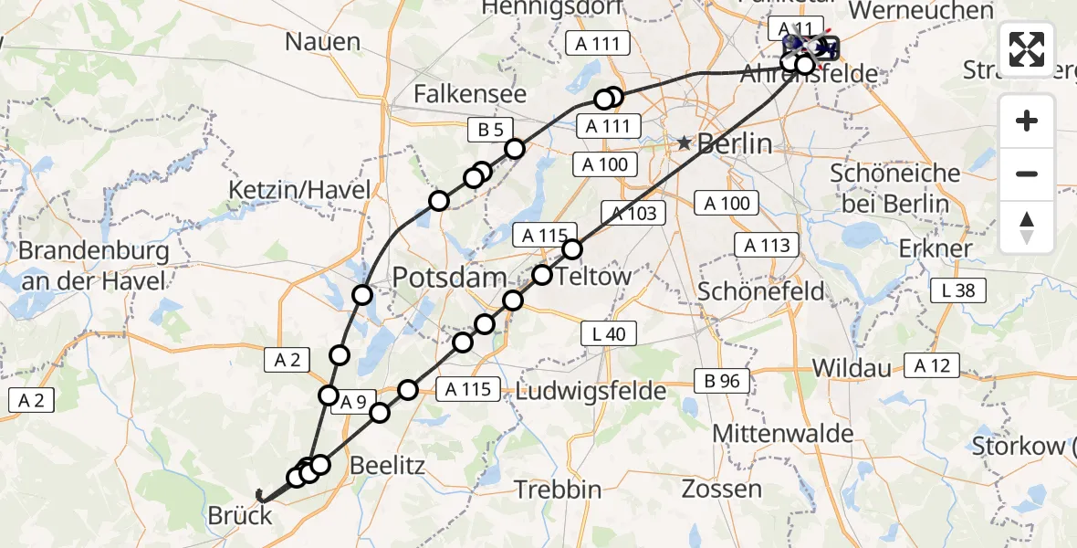 Flugroute Polizeihubschrauber Ahrensfelde Hubschrauberlandeplatz - Ahrensfelde Hubschrauberlandeplatz, 06 Mai 2026, 10:37