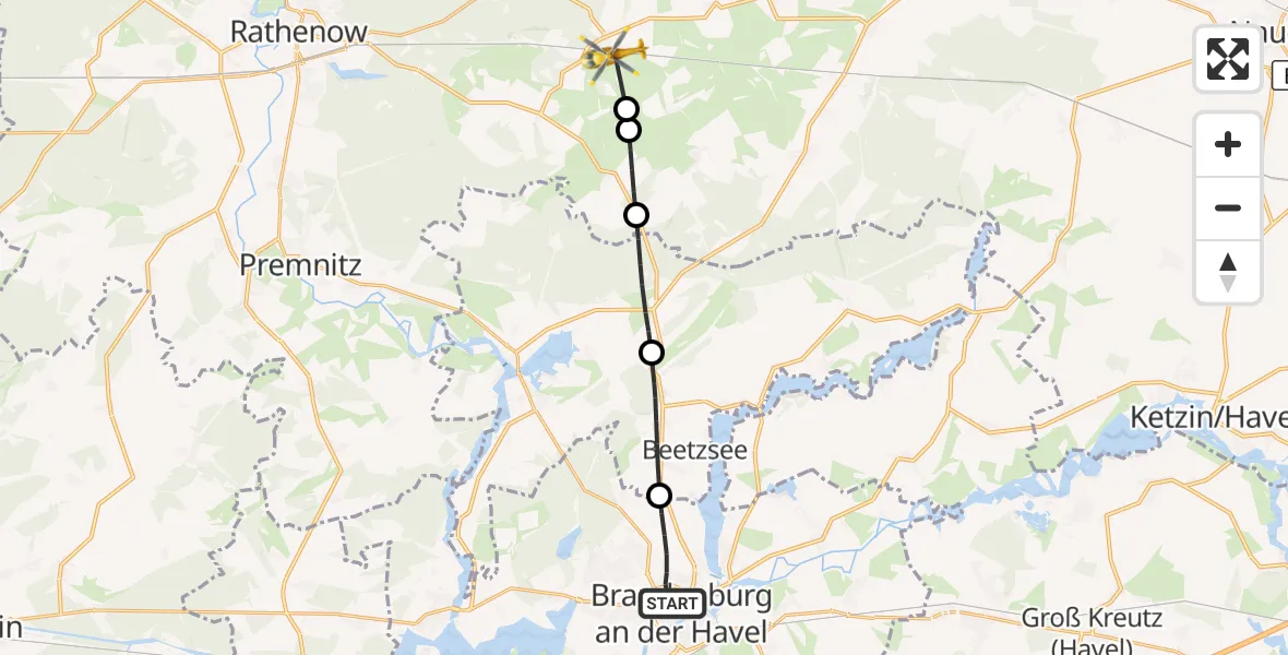 Flugroute Rettungshubschrauber Brandenburg an der Havel - Nennhausen, 06 Mai 2026, 10:37