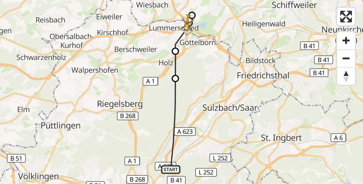 Flugroute Rettungshubschrauber Saarbrücken - Heusweiler, 06 Mai 2026, 10:39