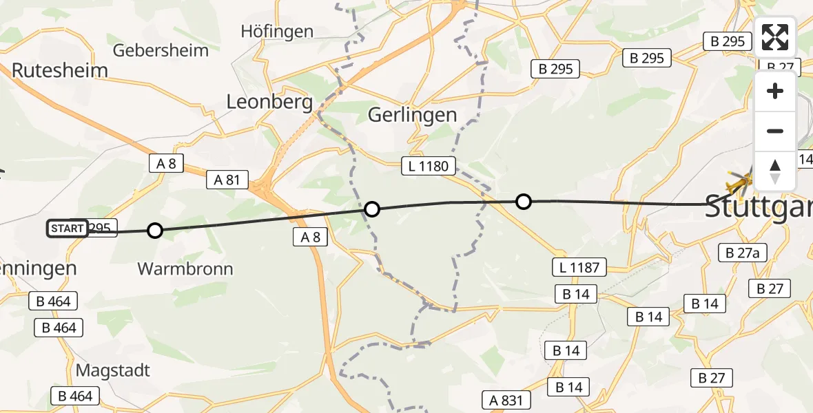 Flugroute Rettungshubschrauber Renningen - Stuttgart, 06 Mai 2026, 11:07