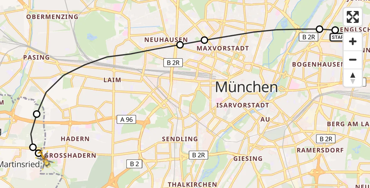 Flugroute Rettungshubschrauber München Bogenhausen Hospital - DRF Air Rescue München Hubschrauberlandeplatz, 06 Mai 2026, 11:13