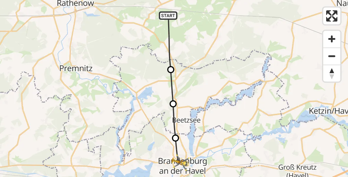 Flugroute Rettungshubschrauber Nennhausen - Brandenburg an der Havel, 06 Mai 2026, 11:17