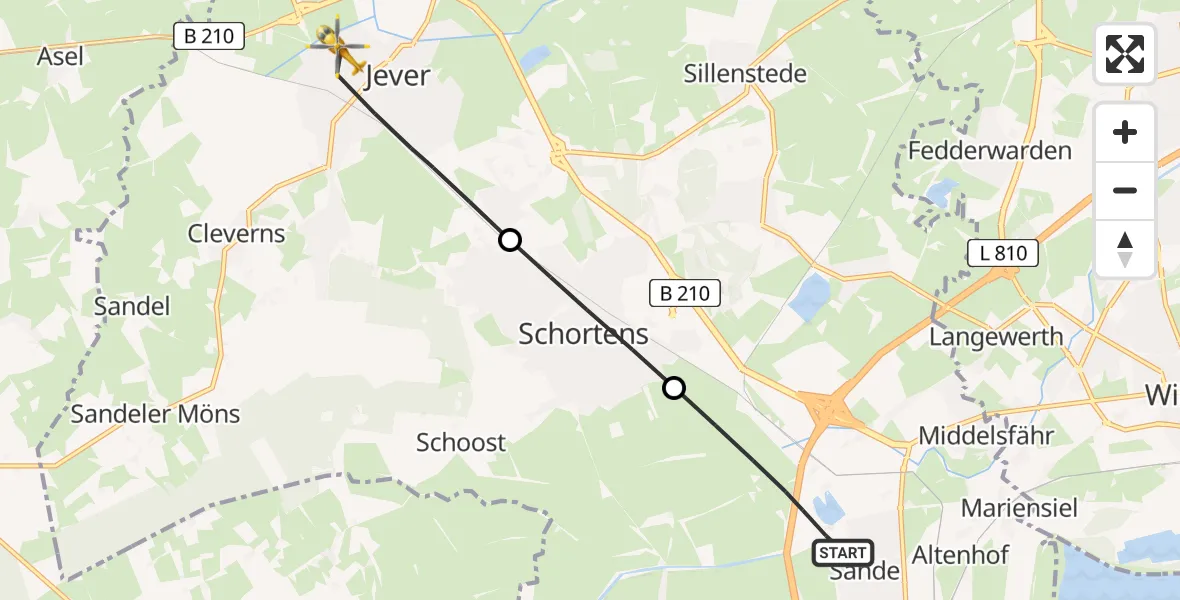 Flugroute Rettungshubschrauber Sande - Jever, 06 Mai 2026, 11:17
