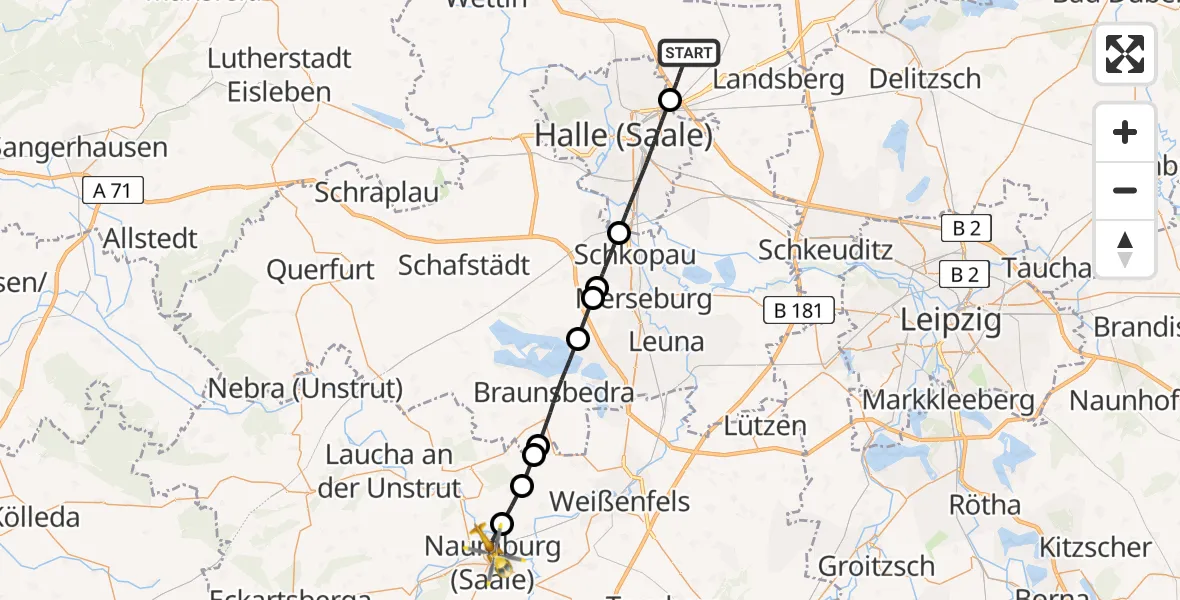 Flugroute Rettungshubschrauber Landsberg - Naumburg (Saale), 06 Mai 2026, 11:23