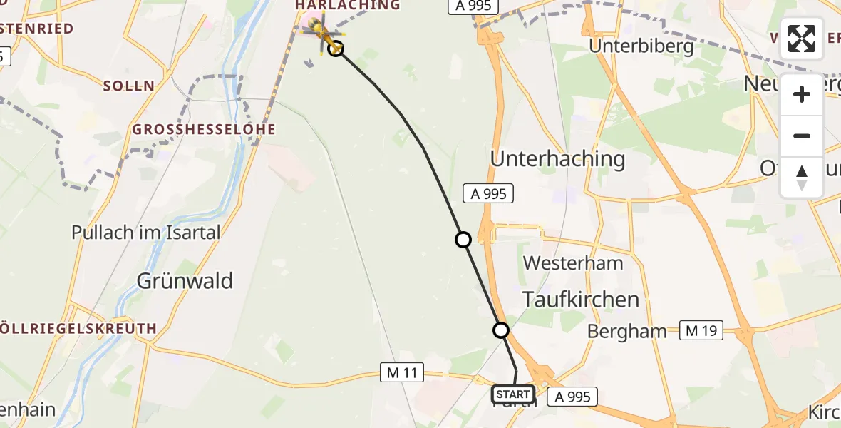 Flugroute Rettungshubschrauber Oberhaching - ADAC Air Rescue Center Hubschrauberlandeplatz (Christoph 1), 06 Mai 2026, 11:23