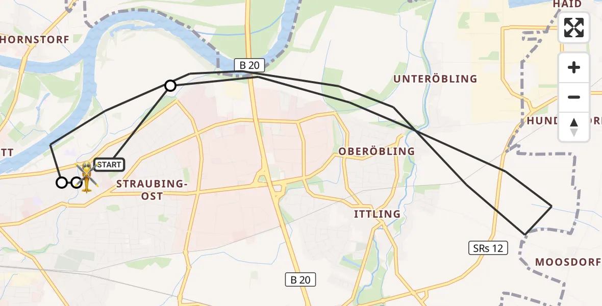 Flugroute Rettungshubschrauber Sankt Elisabeth Hospital Straubing - Sankt Elisabeth Hospital Straubing, 06 Mai 2026, 11:30
