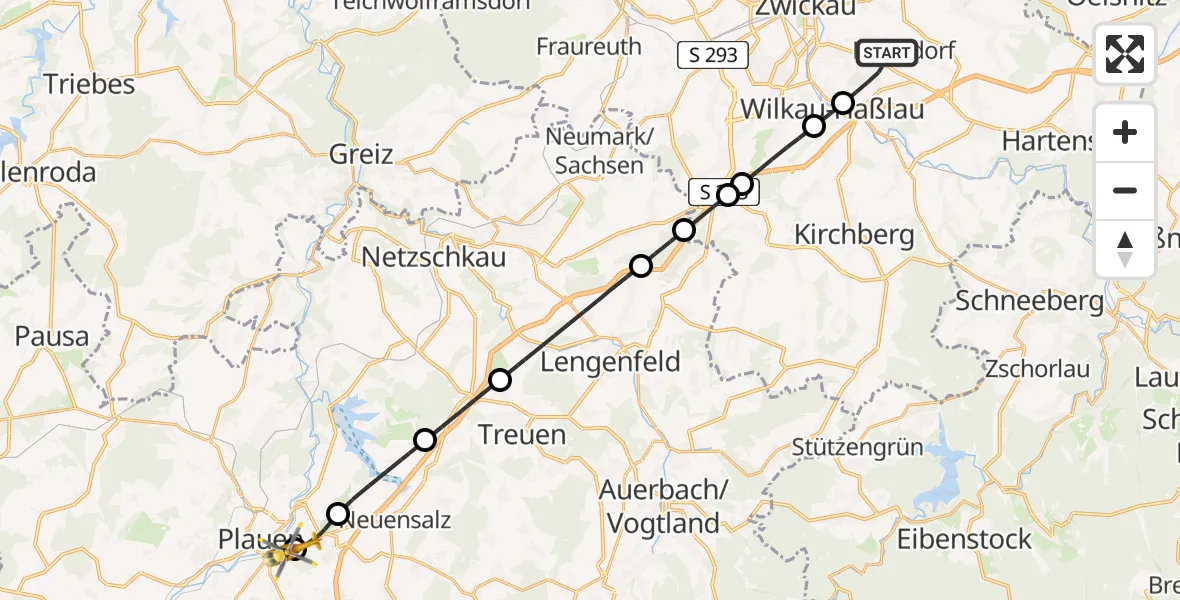 Flugroute Rettungshubschrauber Reinsdorf - Helios Clinic Plauen, 06 Mai 2026, 11:31