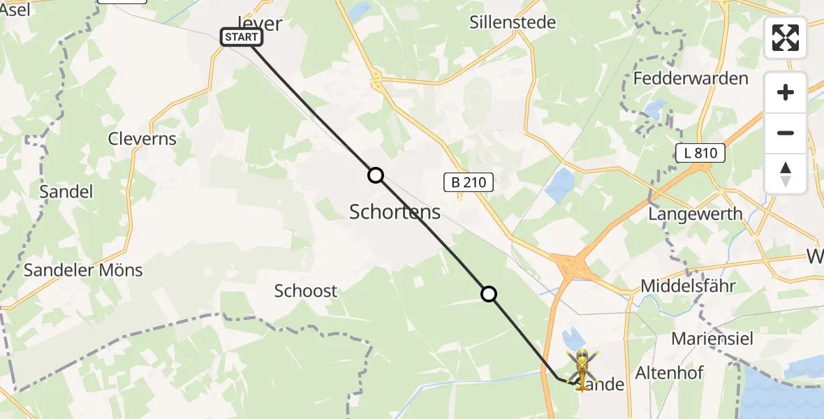Flugroute Rettungshubschrauber Jever - Sande, 06 Mai 2026, 11:47