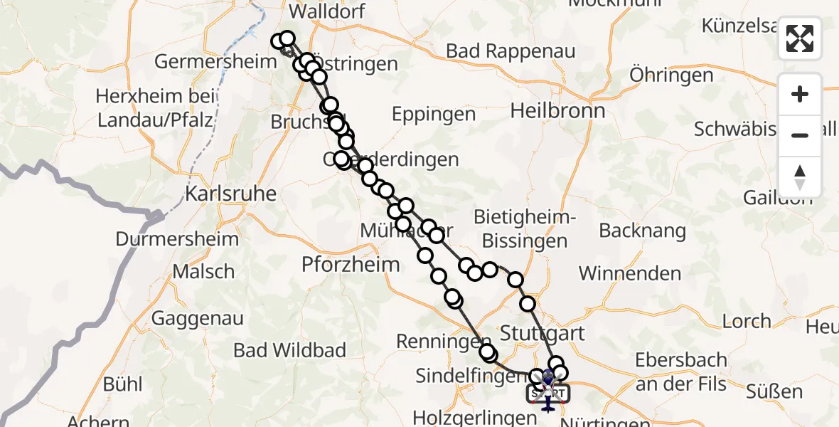 Flugroute Polizeihubschrauber Flughafen Stuttgart - Flughafen Stuttgart, 06 Mai 2026, 11:52
