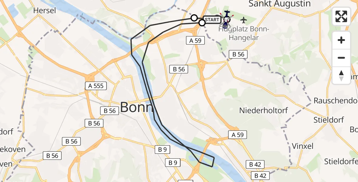 Flugroute Polizeihubschrauber Sankt Augustin - Bonn-Hangelar Flugplatz, 06 Mai 2026, 11:53