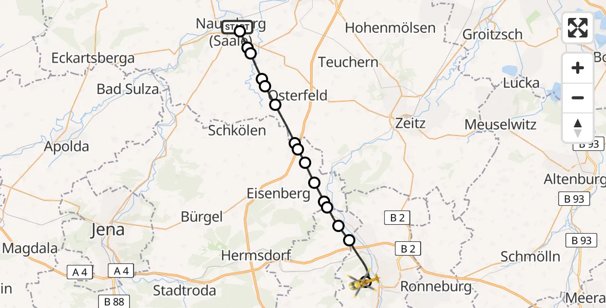 Flugroute Rettungshubschrauber Naumburg Hospital - SRH Wald-Klinikum Gera Hospital, 06 Mai 2026, 12:03