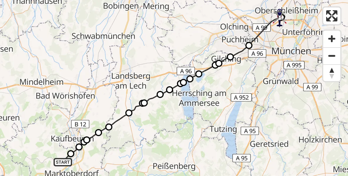 Flugroute Polizeihubschrauber Ruderatshofen - München, 06 Mai 2026, 12:05