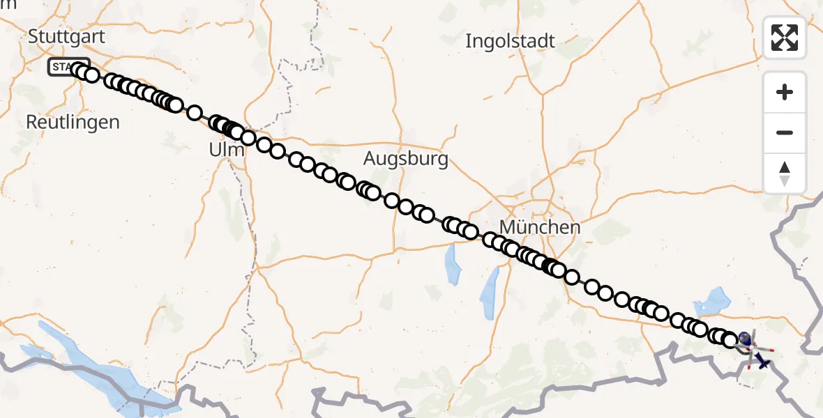 Flugroute Polizeihubschrauber Flughafen Stuttgart - Ruhpolding, 06 Mai 2026, 12:22
