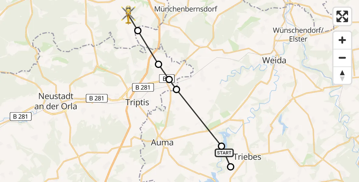 Flugroute Rettungshubschrauber Zeulenroda-Triebes - Kleinebersdorf, 06 Mai 2026, 12:27