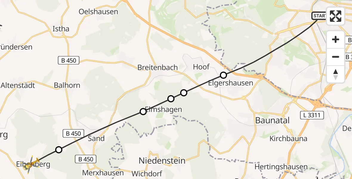 Flugroute Rettungshubschrauber Kassel - Naumburg, 06 Mai 2026, 12:30