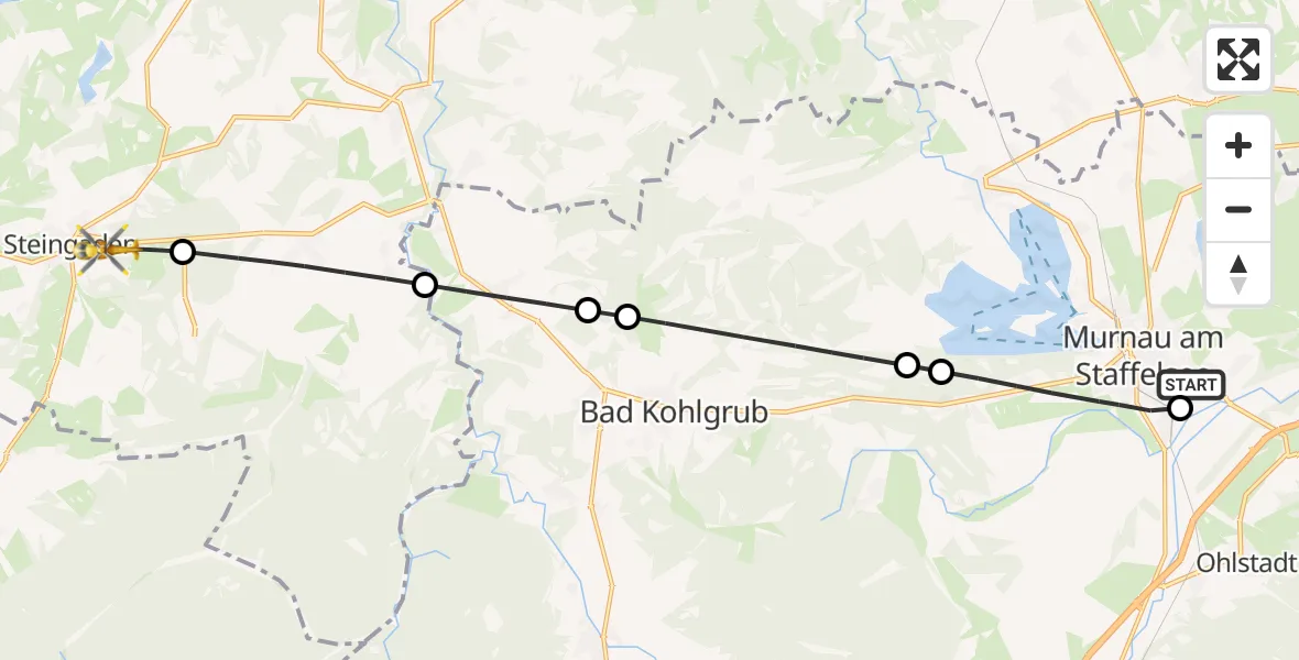 Flugroute Rettungshubschrauber Murnau Accident Hospital - Steingaden, 06 Mai 2026, 12:38