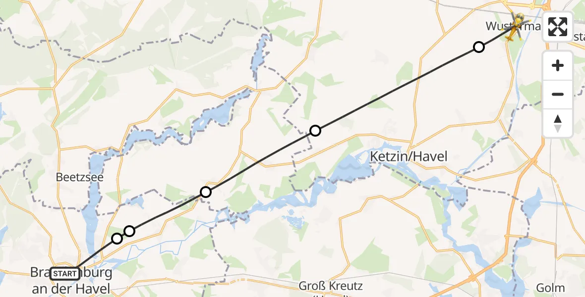 Flugroute Rettungshubschrauber Brandenburg an der Havel - Wustermark, 06 Mai 2026, 12:44