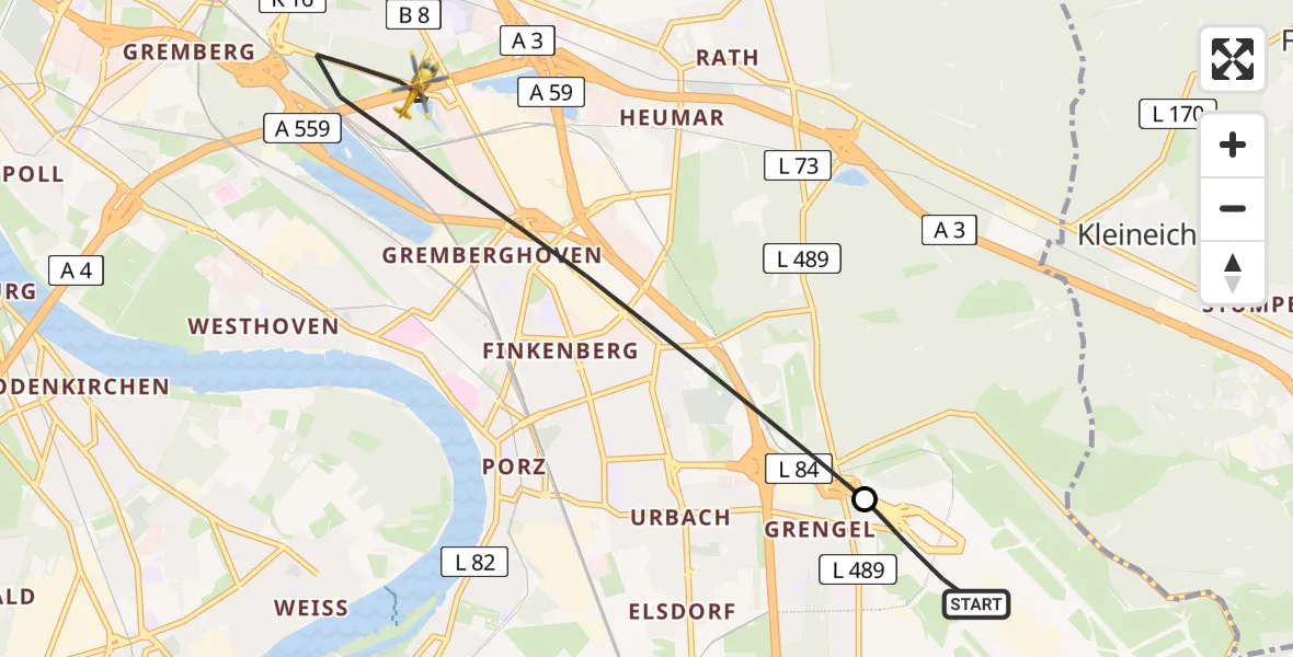 Flugroute Ambulanzhubschrauber Köln Bonn Flughafen - Köln, 06 Mai 2026, 12:47