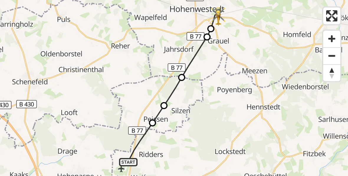 Flugroute Rettungshubschrauber Hohenlockstedt - Hohenwestedt, 06 Mai 2026, 12:50