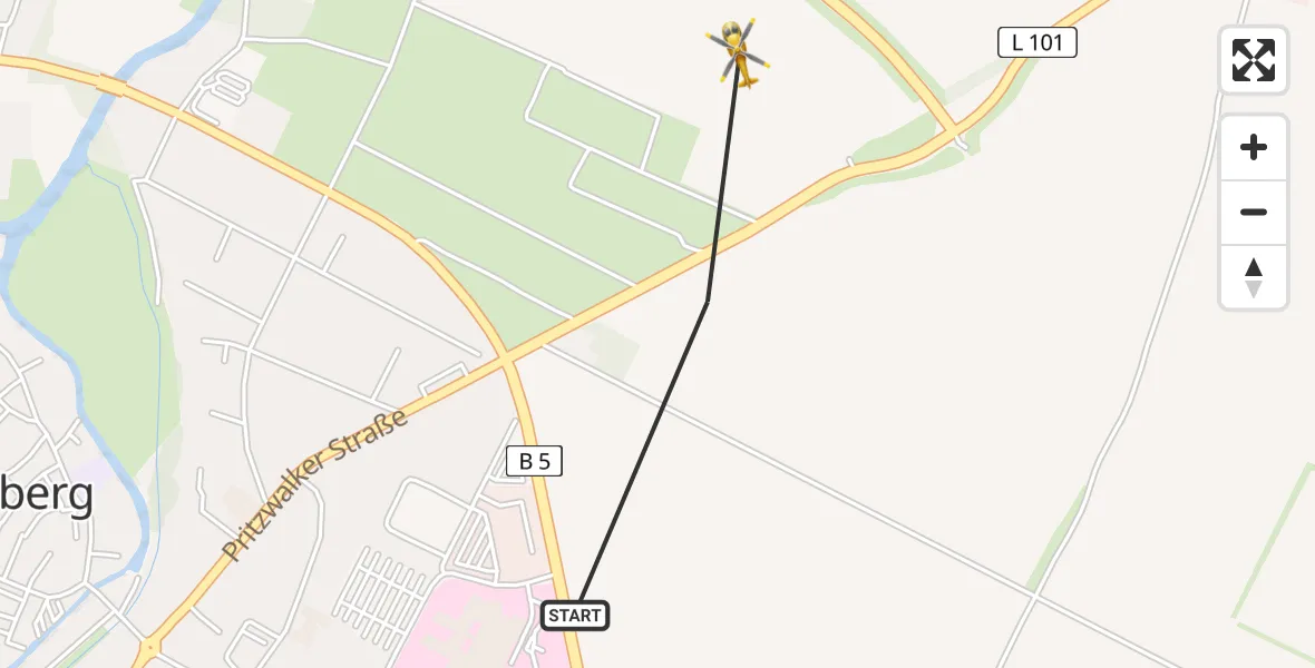 Flugroute Rettungshubschrauber Perleberg - Perleberg, 06 Mai 2026, 13:03