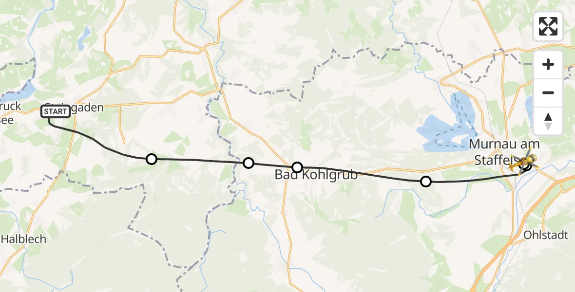 Flugroute Rettungshubschrauber Steingaden - Murnau Accident Hospital, 06 Mai 2026, 13:13