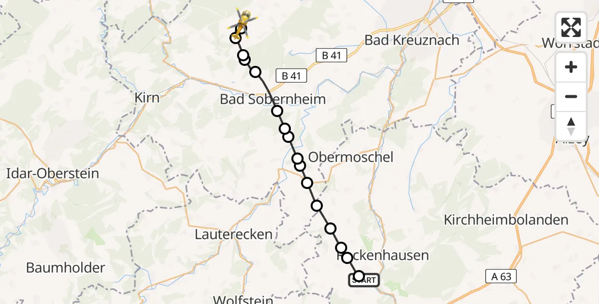 Flugroute Rettungshubschrauber Imsweiler UL - Pferdsfeld Militärflugplatz, 06 Mai 2026, 13:14