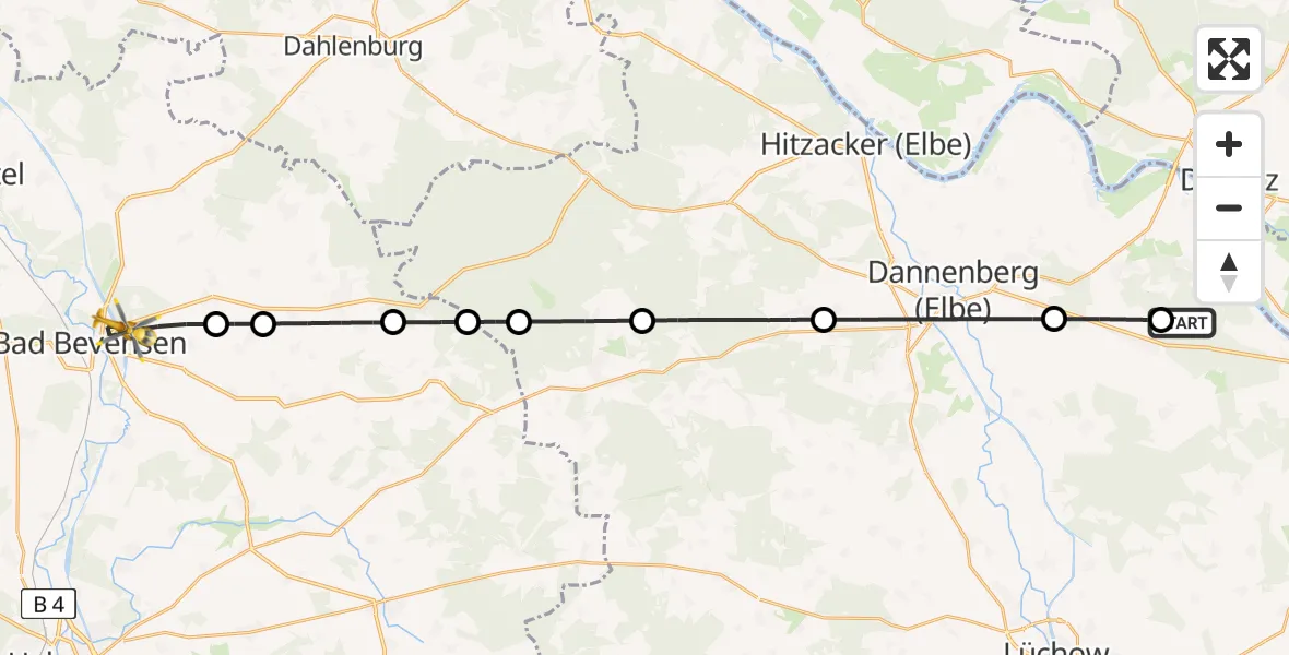 Flugroute Rettungshubschrauber Langendorf - Bad Bevensen, 06 Mai 2026, 13:15