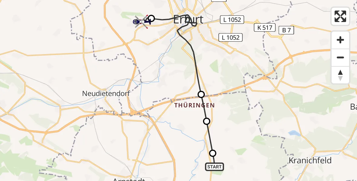 Flugroute Polizeihubschrauber Alkersleben - Erfurt-Weimar Flughafen, 06 Mai 2026, 13:19