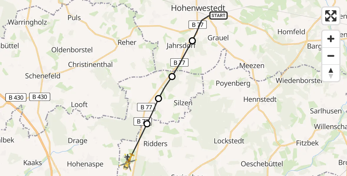 Flugroute Rettungshubschrauber Hohenwestedt - Itzehoe Hungriger Wolf Flugplatz, 06 Mai 2026, 13:24