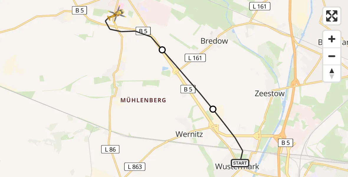 Flugroute Rettungshubschrauber Wustermark - Nauen, 06 Mai 2026, 13:24