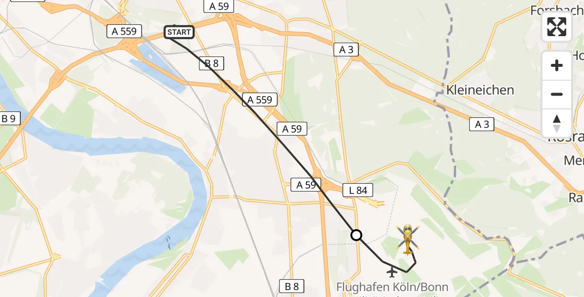 Flugroute Ambulanzhubschrauber Köln - Köln Bonn Flughafen, 06 Mai 2026, 13:29