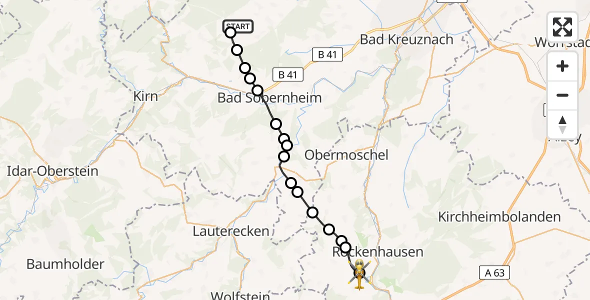 Flugroute Rettungshubschrauber Pferdsfeld Militärflugplatz - Imsweiler UL, 06 Mai 2026, 13:44