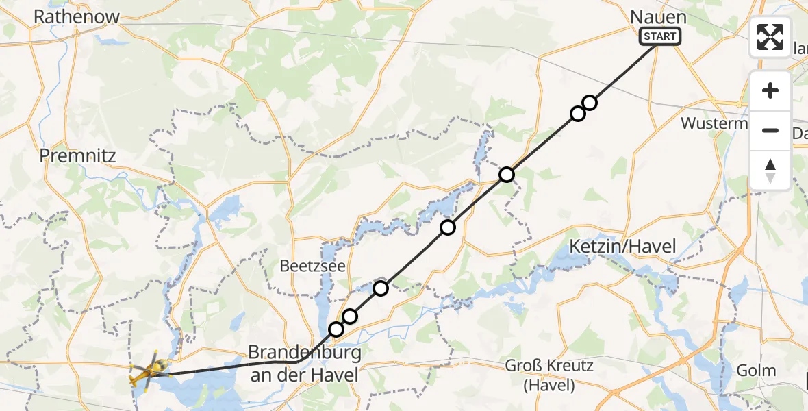 Flugroute Rettungshubschrauber Nauen - Brandenburg an der Havel, 06 Mai 2026, 13:55