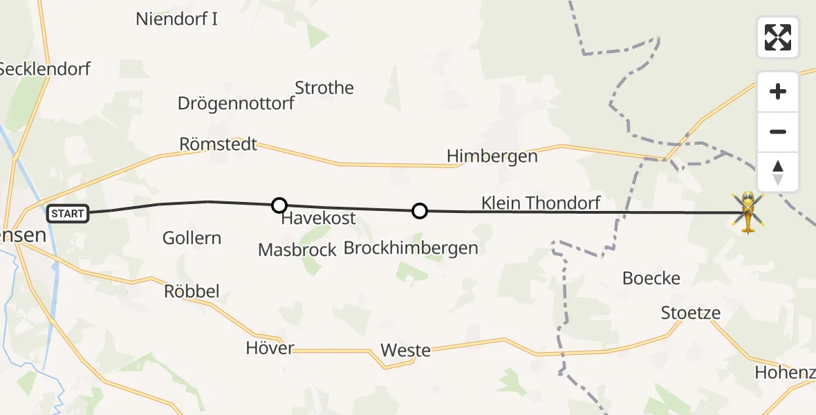 Flugroute Rettungshubschrauber Bad Bevensen - Stoetze, 06 Mai 2026, 14:00