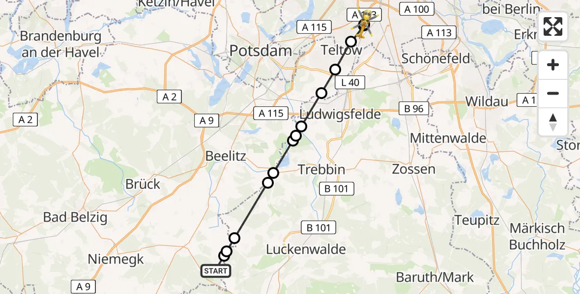 Flugroute Rettungshubschrauber Treuenbrietzen - Charité Clinic Benjamin Franklin Campus, 06 Mai 2026, 14:02
