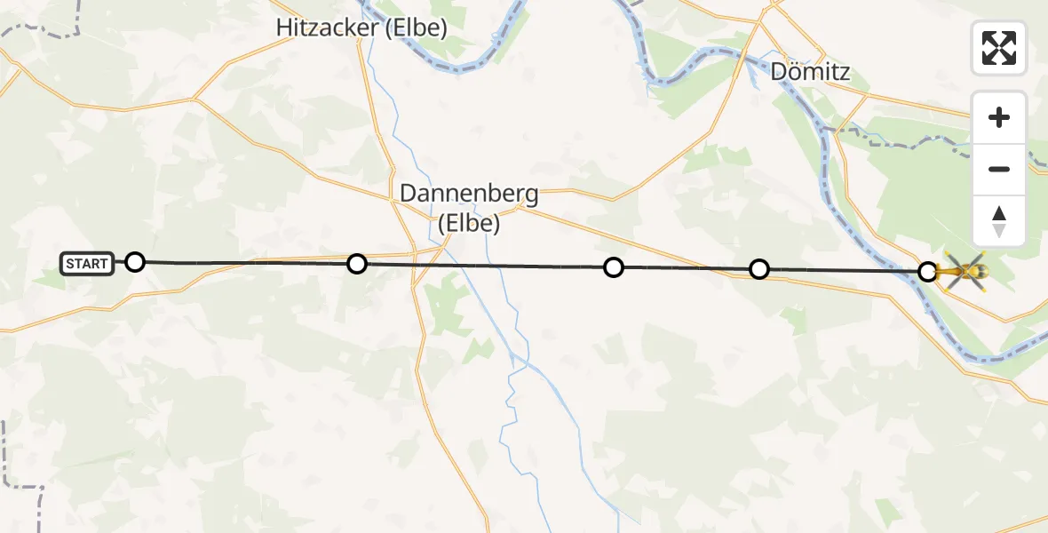 Flugroute Rettungshubschrauber Zernien - Lenzerwische, 06 Mai 2026, 14:06