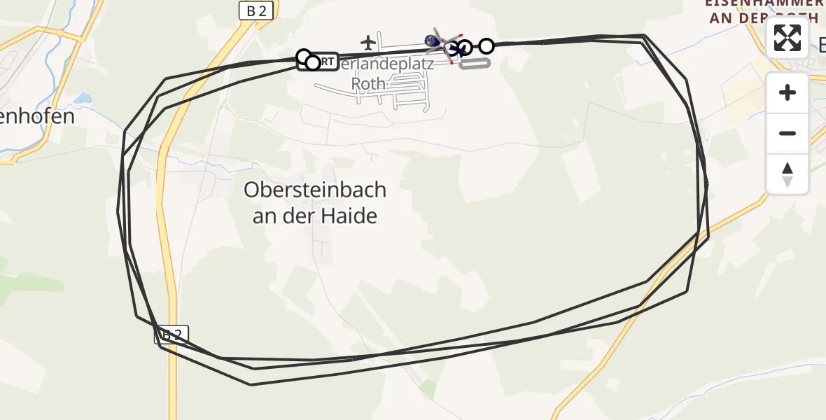 Flugroute Polizeihubschrauber Roth - Flugplatz Roth, 06 Mai 2026, 14:08