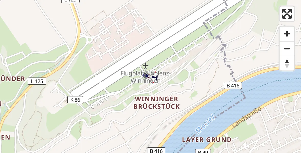Flugroute Polizeihubschrauber Koblenz-Winningen Flugplatz - Koblenz-Winningen Flugplatz, 06 Mai 2026, 14:12