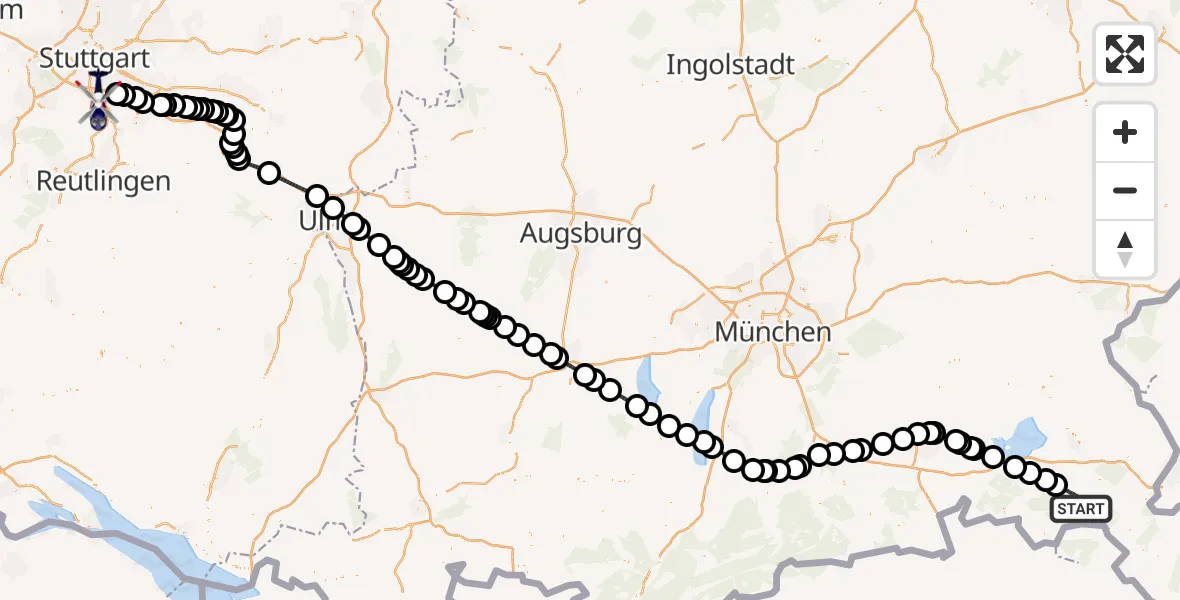 Flugroute Polizeihubschrauber Ruhpolding - Flughafen Stuttgart, 06 Mai 2026, 14:14