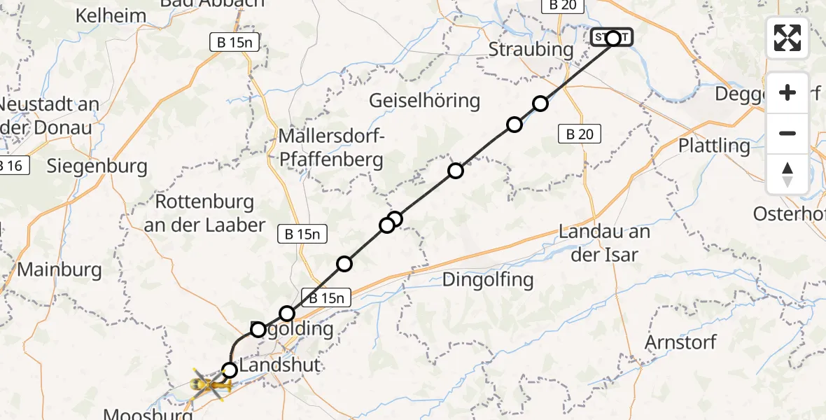 Flugroute Rettungshubschrauber Bogen - Landshut, 06 Mai 2026, 14:18